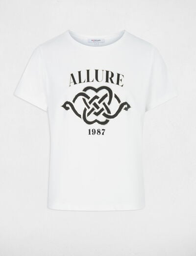 Camiseta estampada cuello redondo blanco mujer