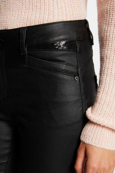 Pantalón skinny efecto mojado negro mujer