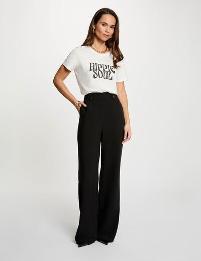 Pantal&oacute;n ancho de tiro alto negro mujer
