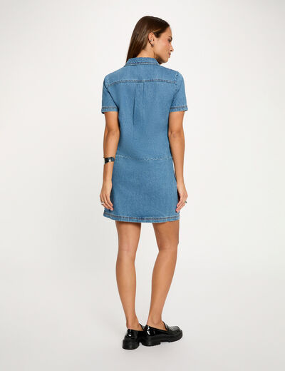Vestido corto recto denim doble stone mujer