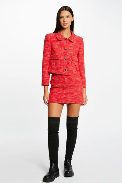 Chaqueta recta abotonada rojo mujer