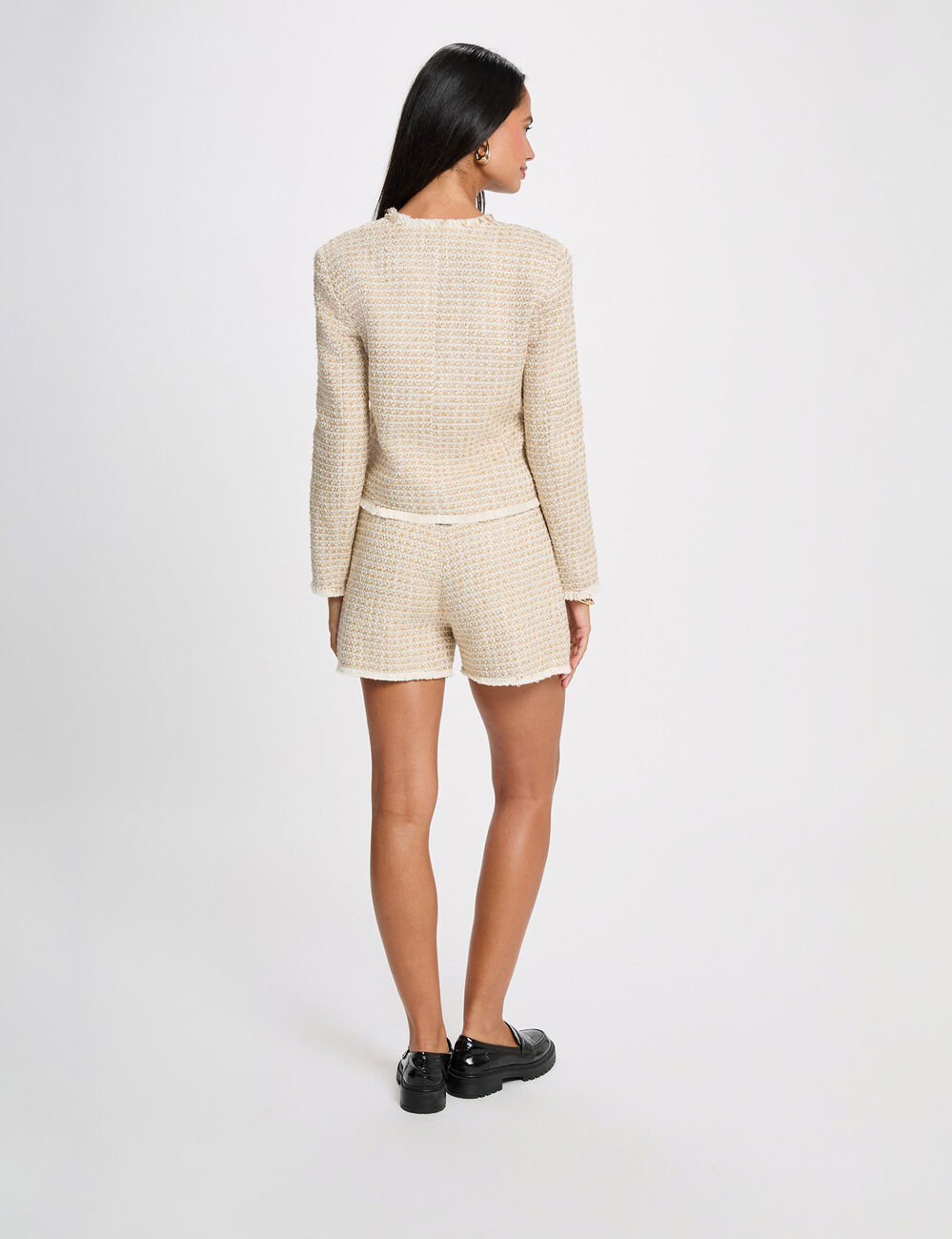 Pantal&oacute;n corto de tweed de tiro alto multicolor mujer
