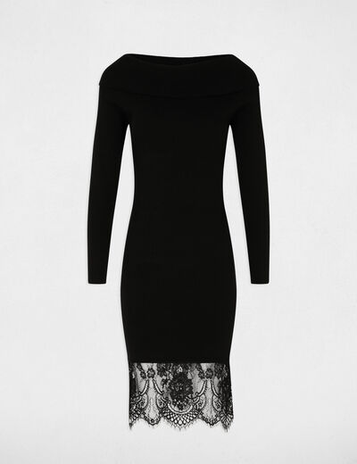 Vestido de punto con cuello drapeado negro mujer