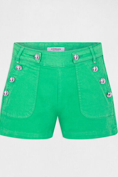 Short ajustado con botones verde mujer