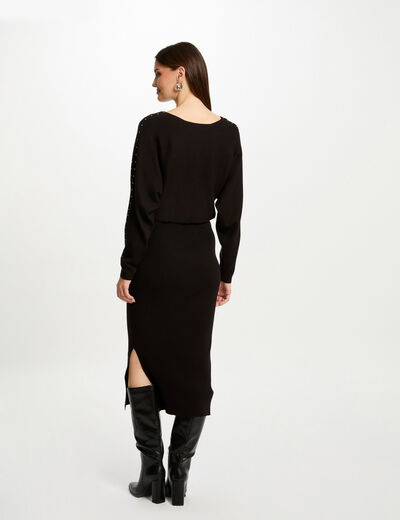 Vestido punto largo ajustado negro mujer