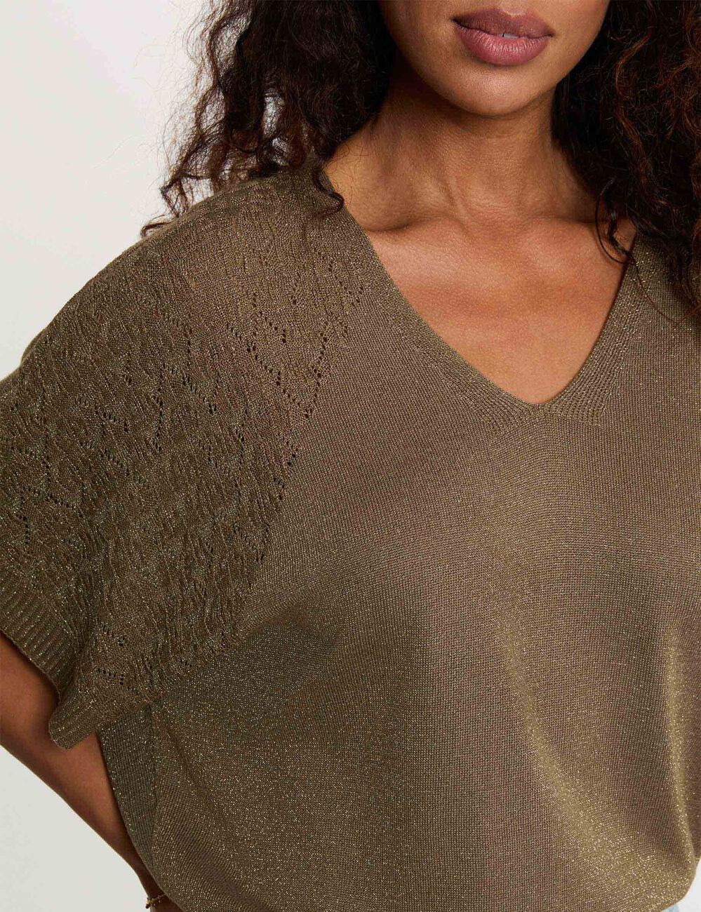 Jersey oversize con cuello v verde caqui mujer