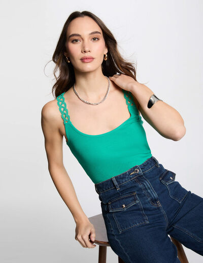 Top sin manga verde emeralda mujer