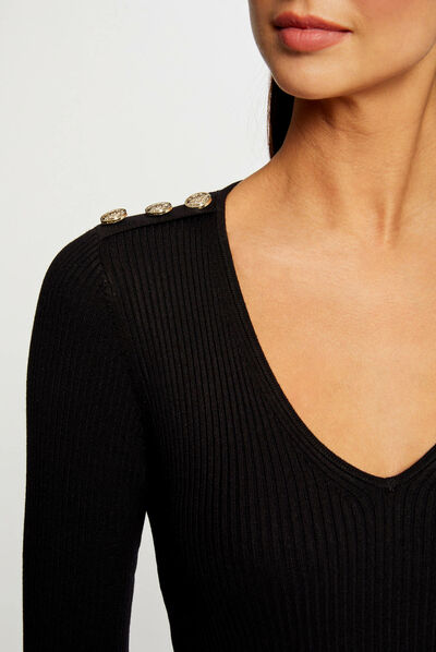 Jersey manga larga con botones negro mujer