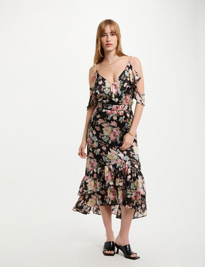 Falda midi estampada volantes multicolor mujer