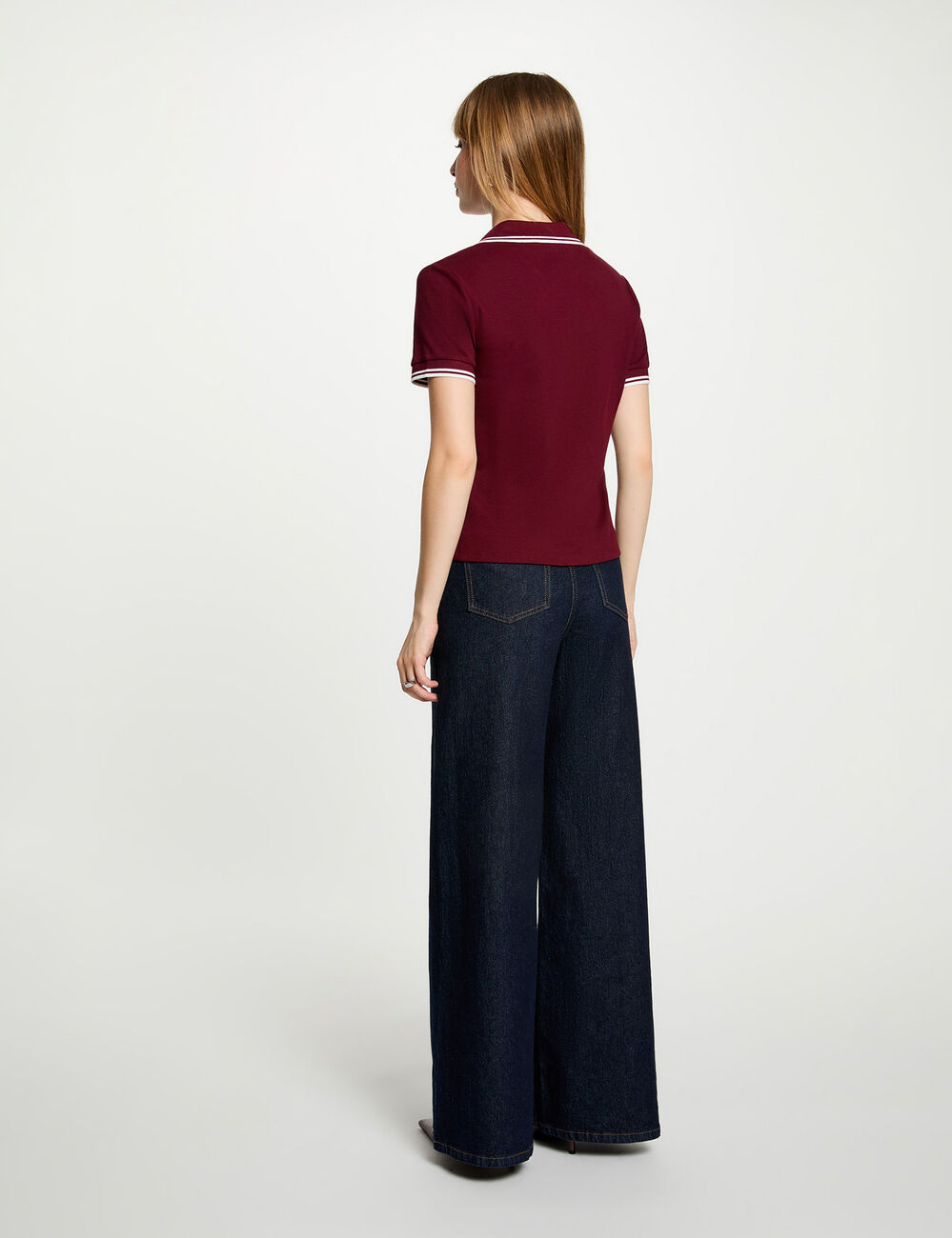 Polo ajustado burdeos mujer