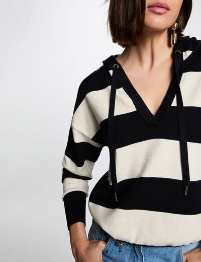 Jersey de rayas con capucha azul marino mujer