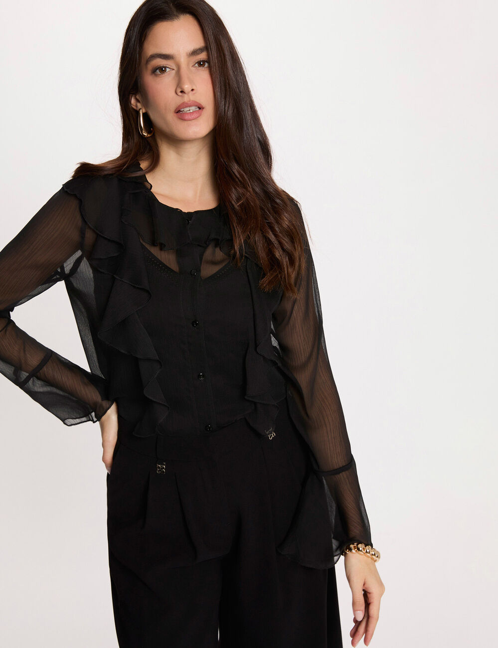 Camisa fluida negro mujer