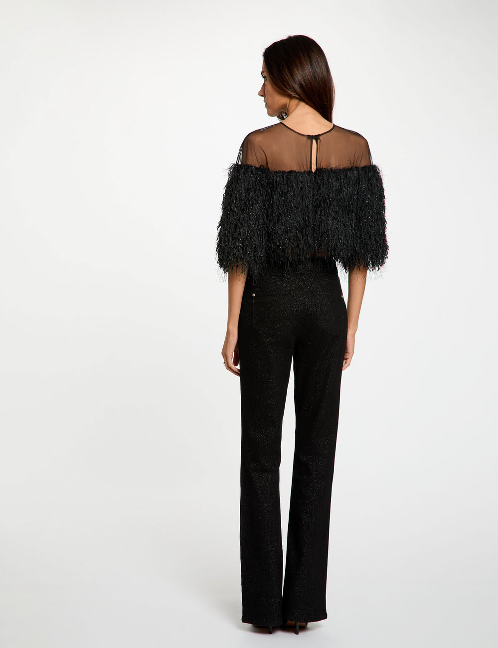 Blusa de piel sint&eacute;tica negro mujer