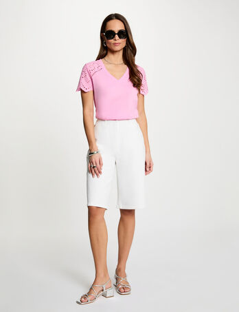 Pantal&oacute;n corto ancho de tiro alto blanco mujer