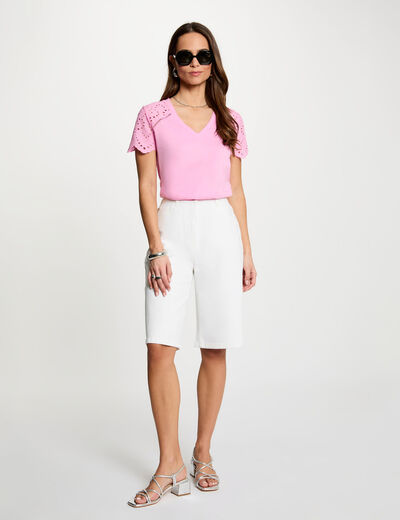 Pantal&oacute;n corto ancho de tiro alto blanco mujer