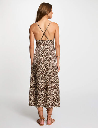Vestido midi recto estampado multicolor mujer