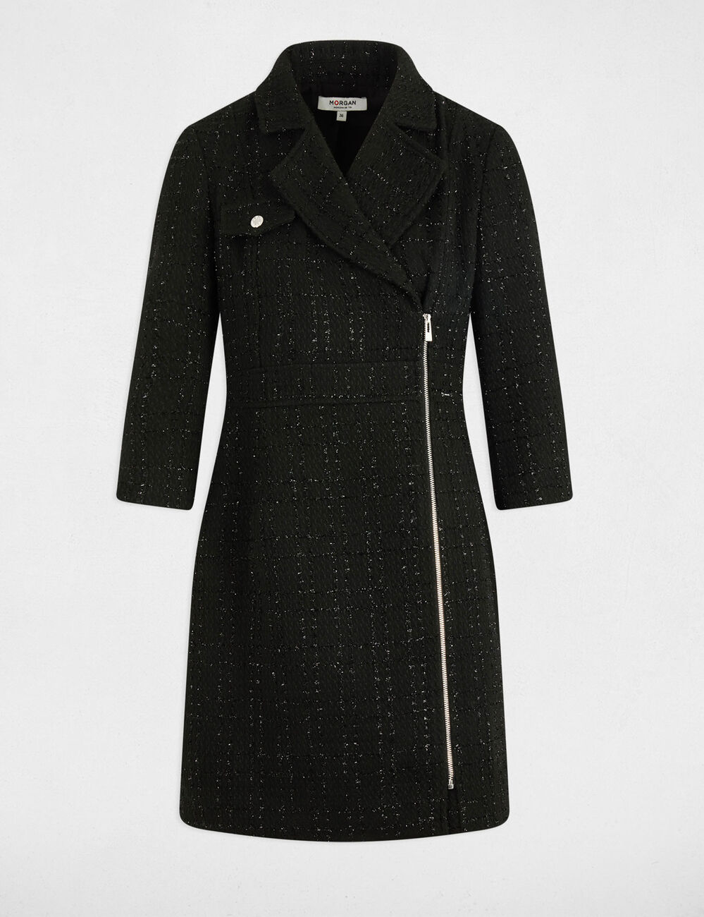 Vestido corto de tweed negro mujer