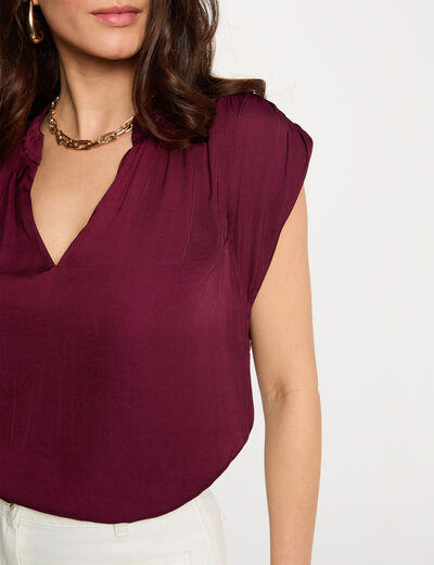Blusa manga corta satinada ciruela mujer