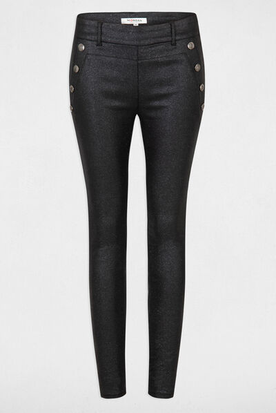Pantalón skinny mojado y lentejuelas negro mujer