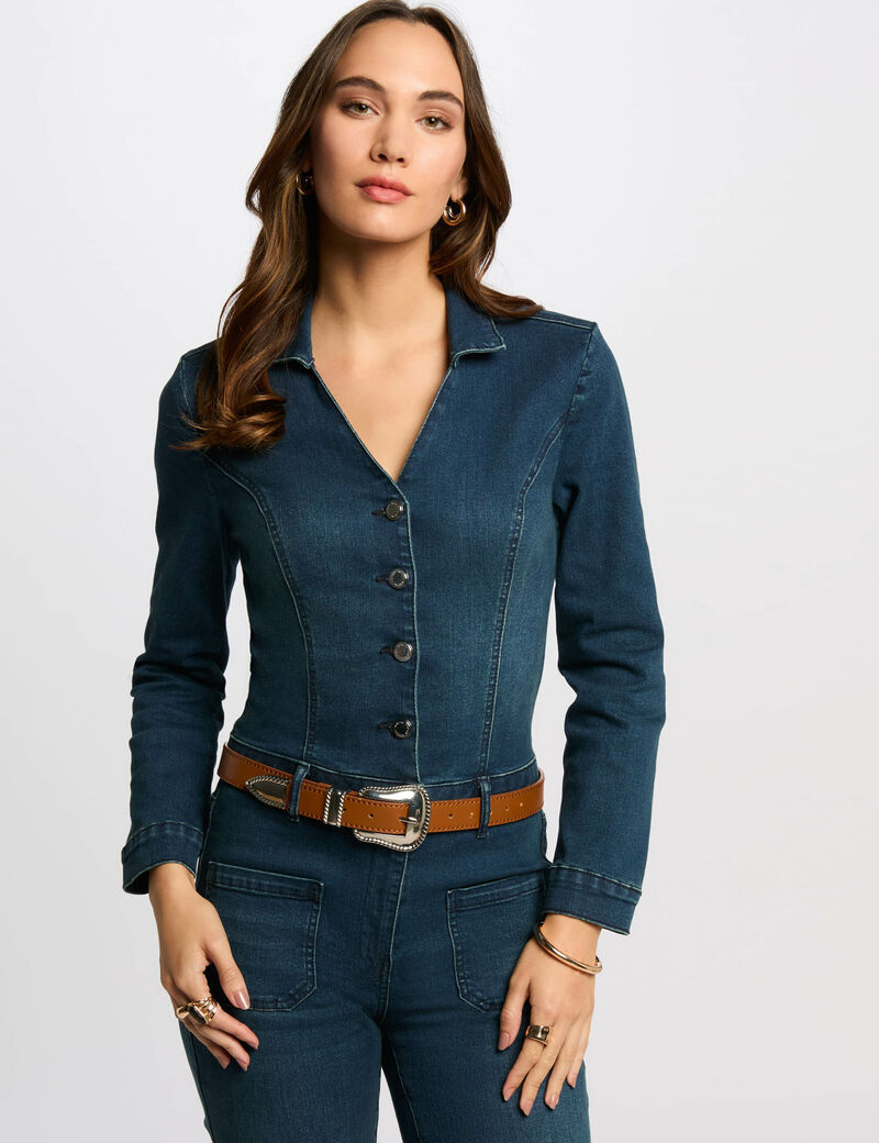 Mono largo pernera ancha denim crudo mujer