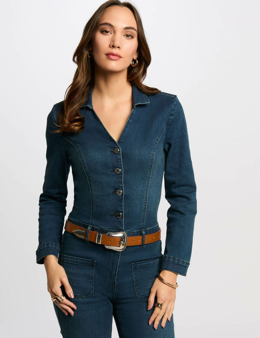 Mono largo pernera ancha denim crudo mujer