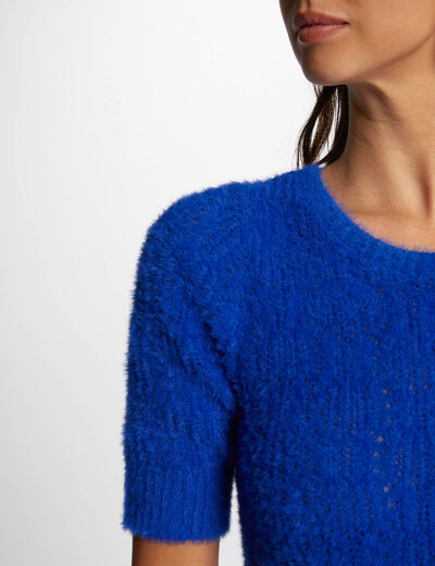 Jersey calado manga corta azul eléctrico mujer