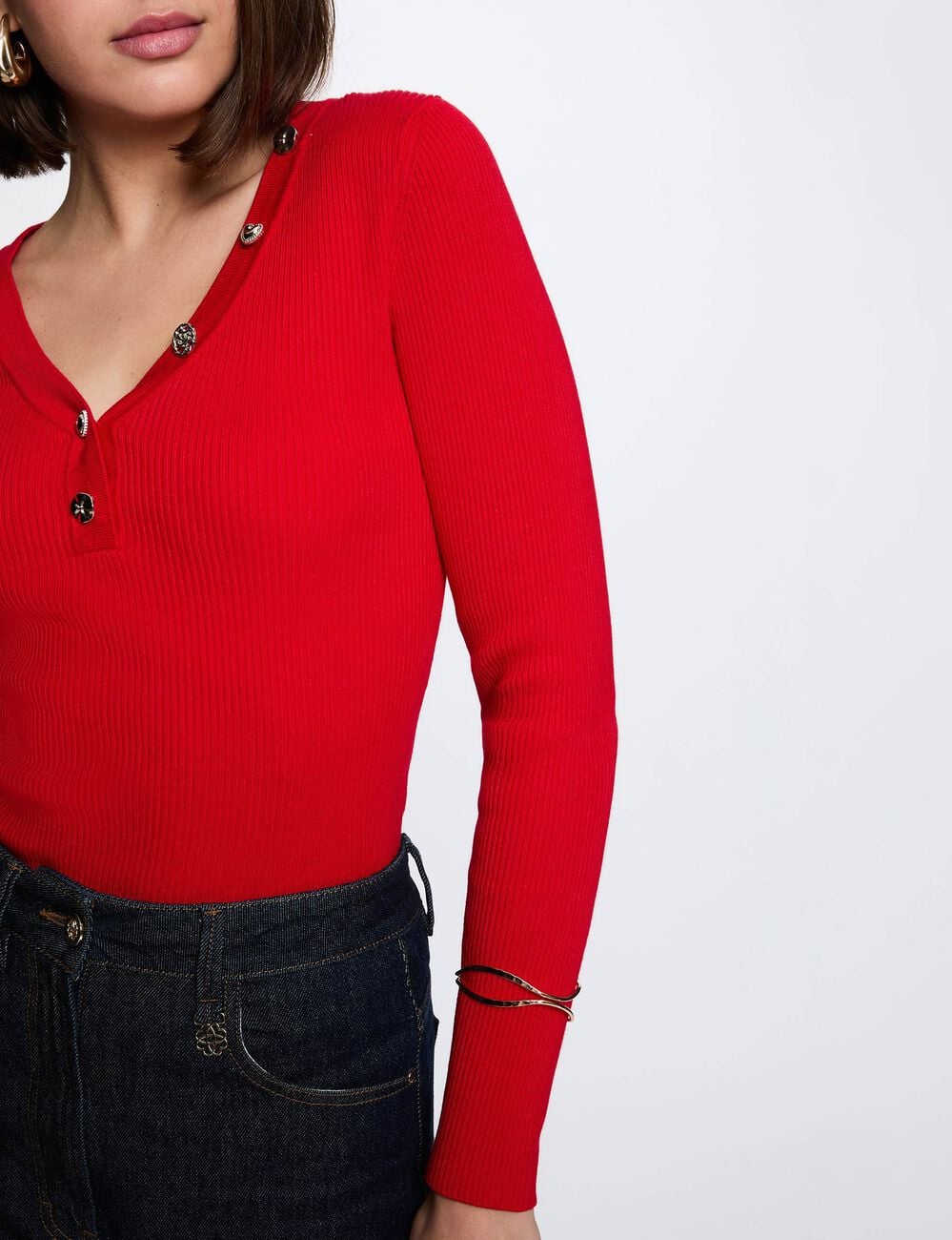 Jersey cuello v fantas&iacute;a rojo mujer