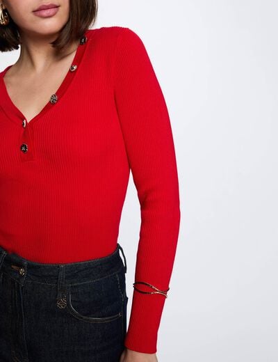 Jersey cuello v fantas&iacute;a rojo mujer