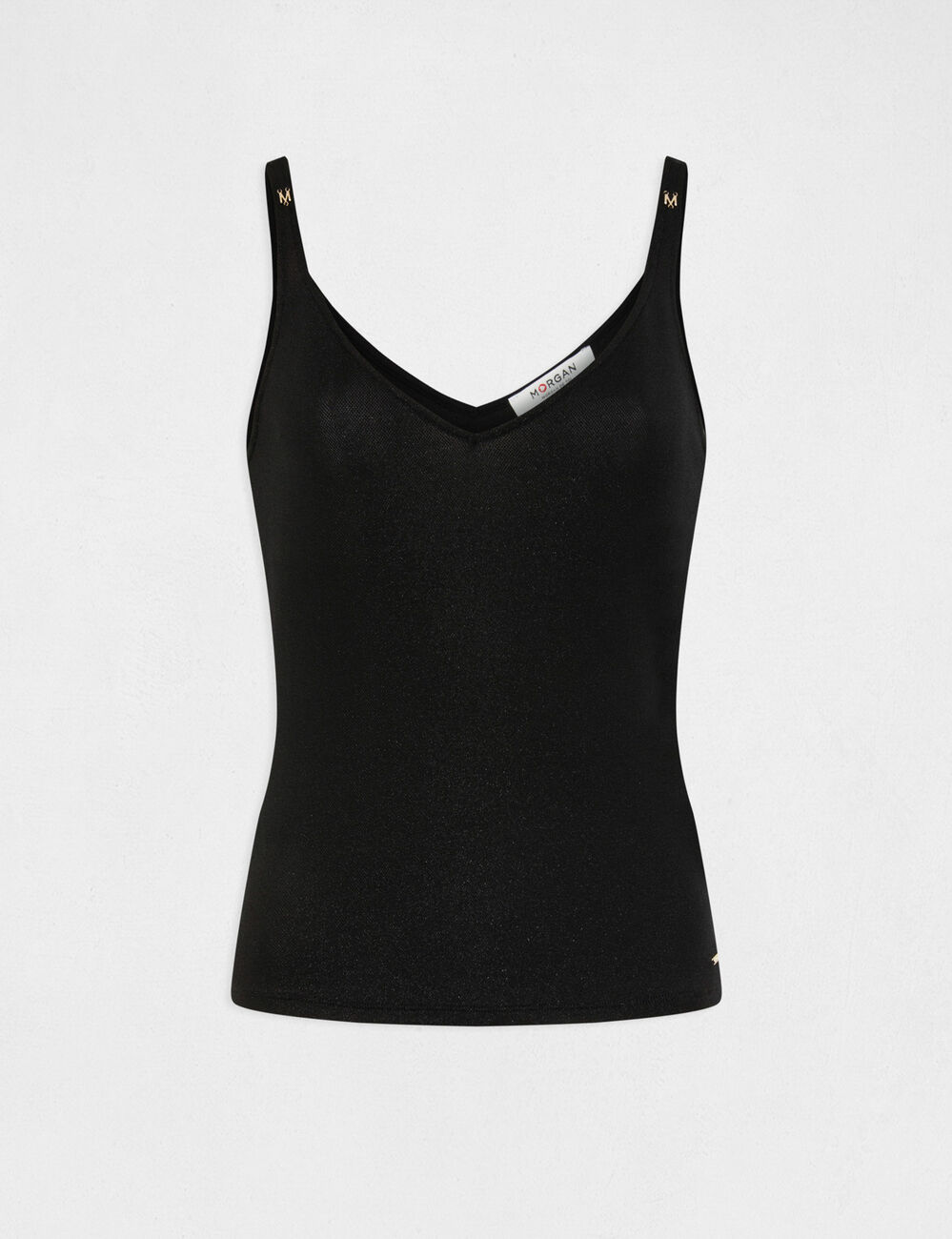 Top escote en V hilos metalizados negro mujer