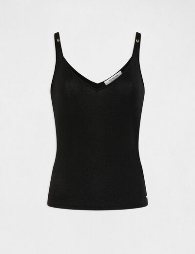 Top escote en V hilos metalizados negro mujer