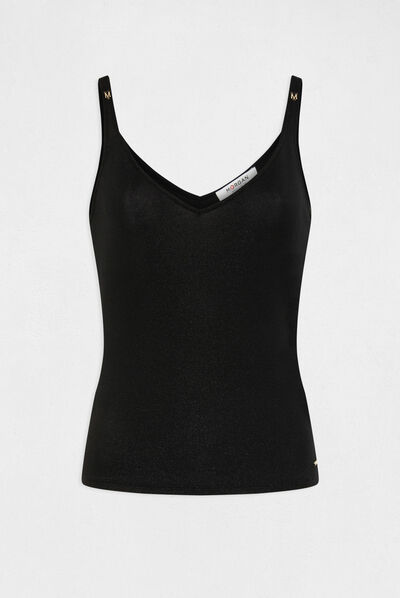 Top escote en V hilos metalizados negro mujer