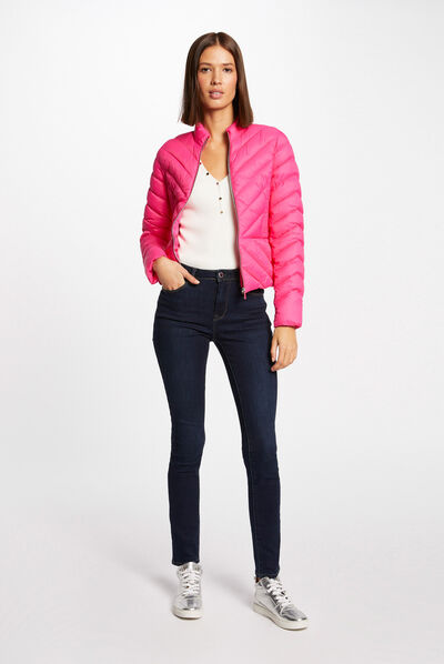 Plumón recto con cremallera fucsia mujer