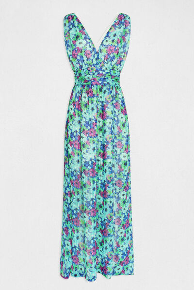 Vestido largo recto estampado floral multico mujer