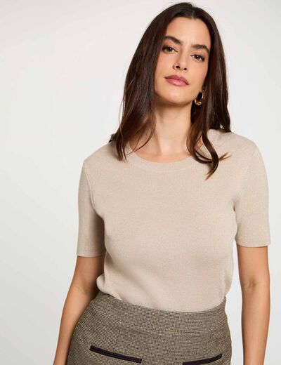 Jersey cuello redondo beige mujer