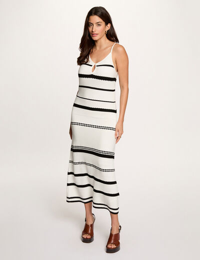 Vestido de punto a rayas blanco mujer