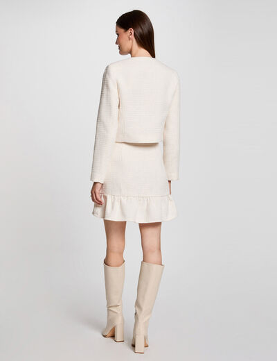 Falda corta de tweed marfil mujer