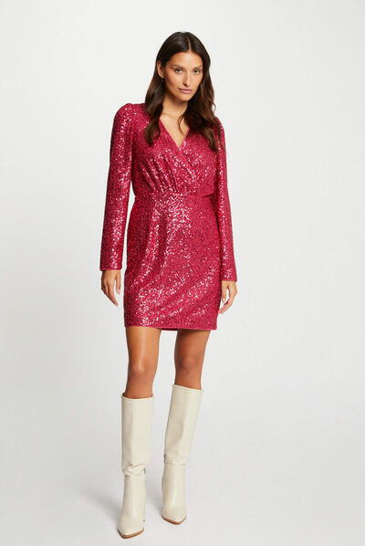 Vestido recto con lentejuelas rosa medio mujer