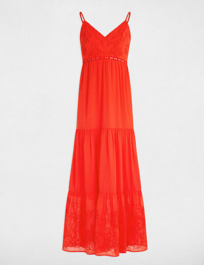 Vestido largo holgado bordado orange mujer