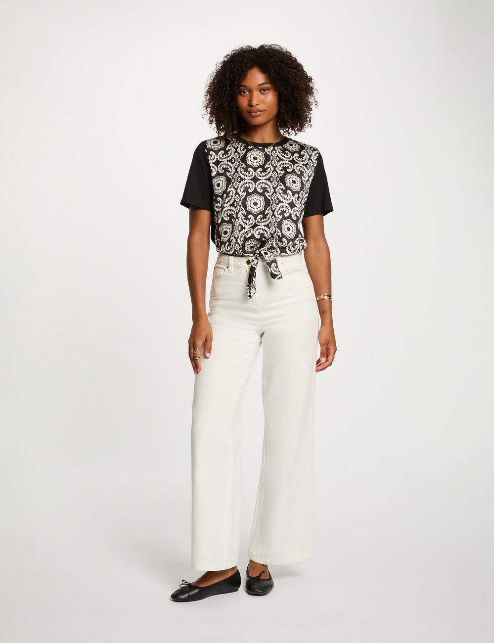 Camiseta cropped estampada blanco mujer