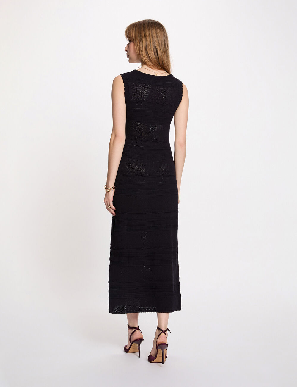 Vestido de punto con volante y cuello v azul marino mujer