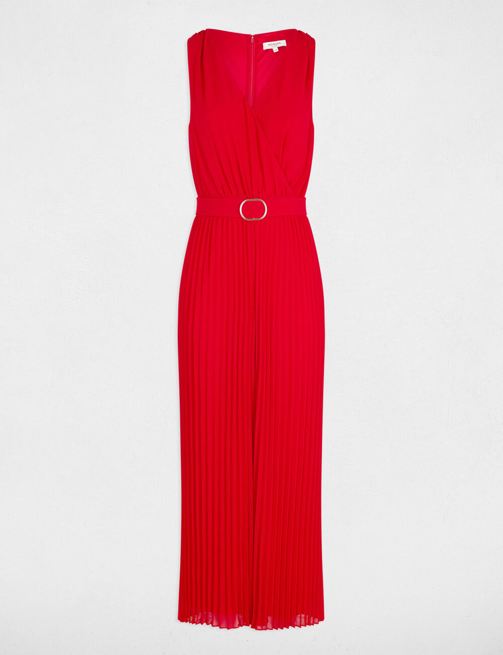 Mono largo holgado con pernera plisada rojo mujer