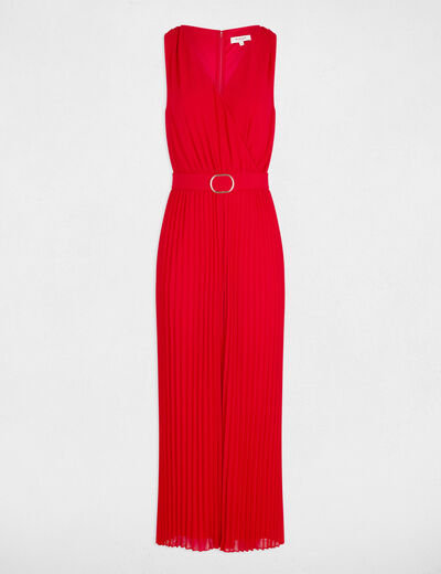 Mono largo holgado con pernera plisada rojo mujer
