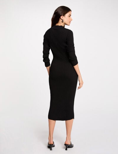 Vestido punto acanalado negro mujer