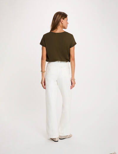 Camiseta cuello redondo manga corta verde caqui mujer