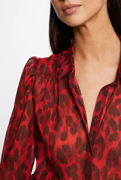 Camisa manga larga estampado leopardo multico mujer