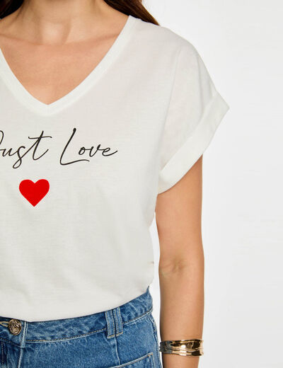 Camiseta corta con cuello en v blanco mujer