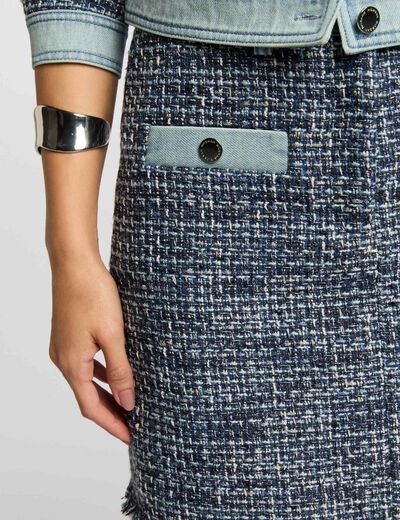Falda corta de tweed multicolor mujer