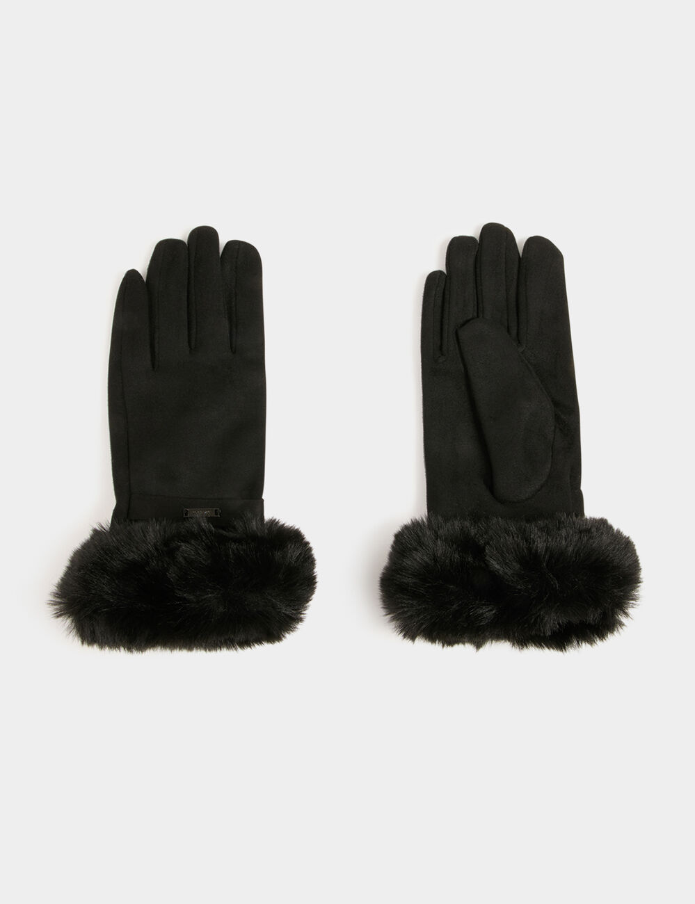 Guantes con detalles de pelo negro mujer