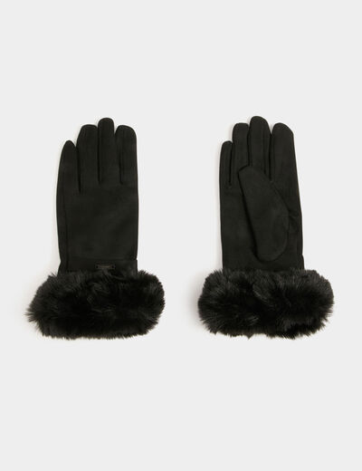 Guantes con detalles de pelo negro mujer