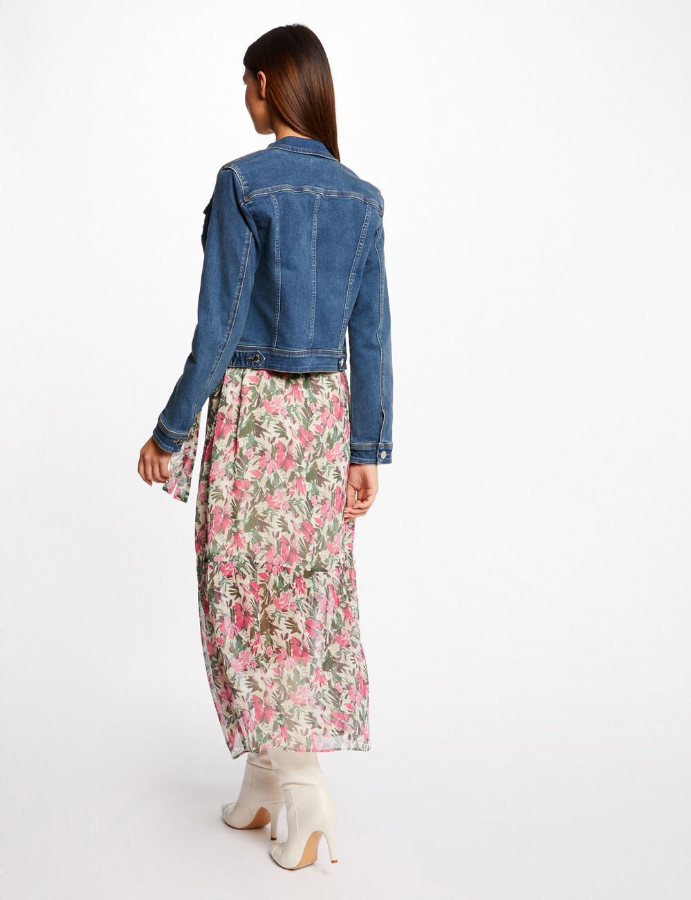 Chaqueta vaquera recta abotonada denim stone mujer